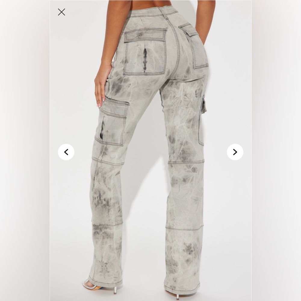 Fashion Nova No Alternative Stretch Cargo Bootcut Jeans- Gray - Picture 3 of 7